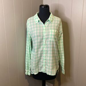 C Red Camel Women’s Medium Casual Button Down Shirt Plaid Sheer Chest Pocket